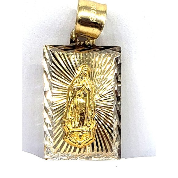 14k Gold  Two Tone Virgen De Guadalupe, Our Lady of Guadalupe Square Medal Penda - Picture 1 of 14